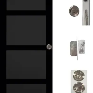 Jusqu'à Épuisement Des Stocks Porte Coulissante Telia noir 4 panneaux H204 x L83 cm, serrure condamnation GD MENUISERIES