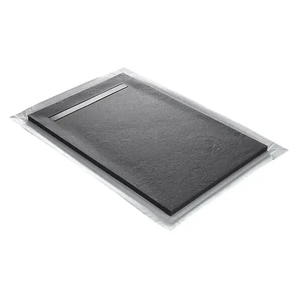 Certifié Receveur pierre naturelle graphite noir U-Tile grille caniveau acier excentrée MARMOX