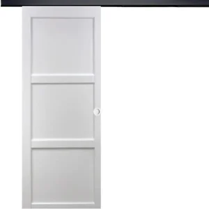 Porte Coulissante Korya Blanc 3 panneaux H204 x L73 cm, Rail Alu bandeau noir, Coquilles blanc GD MENUISERIES Acheter En Ligne