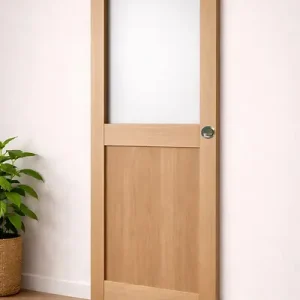 Porte Coulissante Atelier placage chene Vitrée H204 x L73 cm, Coquilles GD MENUISERIES Offre Exclusive