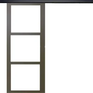 Satisfait Ou Remboursé Porte Coulissante Gris Taupe RAL 7006 Vitrage transparent H204 x L73 cm, Rail Alu Bandeau noir GD MENUISERIES
