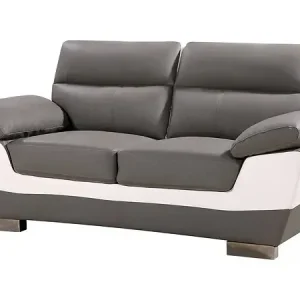 Satisfait Ou Remboursé Canapé fixe en cuir reconstitué et PVC " Dallas" - 169 x 88 x 90 cm - 2 places - Gris/Blanc HABITAT ET JARDIN