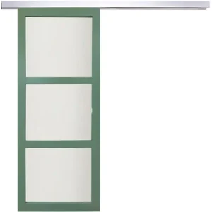 Porte Coulissante Vert Sauge RAL 6021 Vitrée H204 x L73 cm, rail alu GD MENUISERIES Satisfait Ou Remboursé