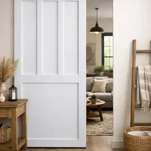 Porte Coulissante Atelier 2 panneaux blanc H204 x L73 cm, Rail Alu bandeau noir GD MENUISERIES Offre Du Jour