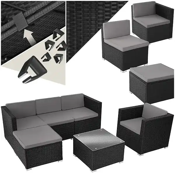Salon en rotin Lignano avec fauteuil noir TECTAKE Nouvel Arrivage