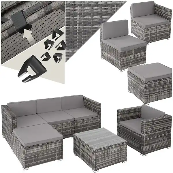 Salon en rotin Lignano avec fauteuil gris TECTAKE Usine Directe