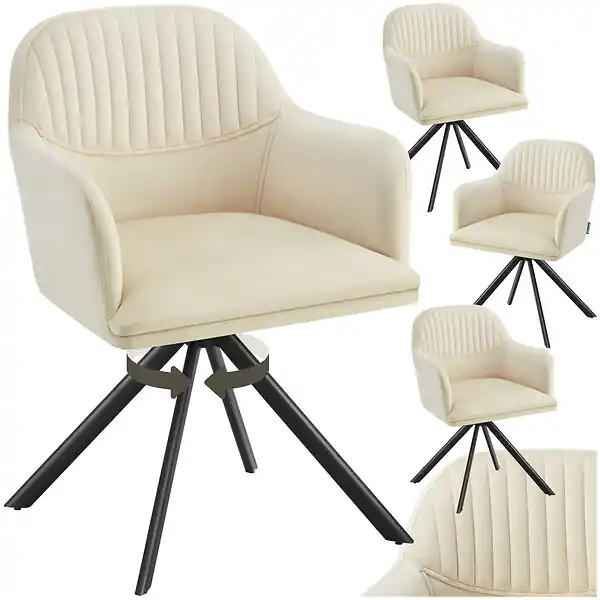Quantité Limitée Lot 4 chaises pivotantes à 360° en velours avec rembourrage crème/noir TECTAKE