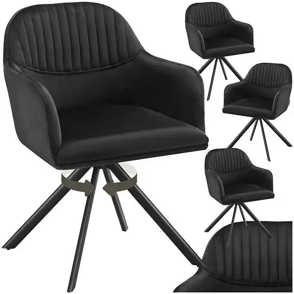 Prix Réduit Lot de 4 chaises pivotantes à 360° en velours avec rembourrage noir TECTAKE