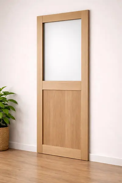 Porte Coulissante Atelier placage chene Vitrée H204 x L83 cm GD MENUISERIES Soldes