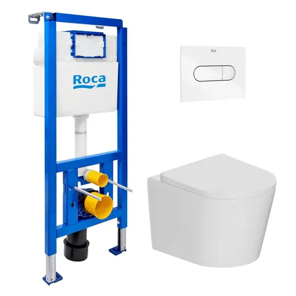 Commander Maintenant Pack WC bâti-support + WC suspendu sans bride Ceramia avec abattant SoftClose + plaque (ROCE14WT01-FR) ROCA