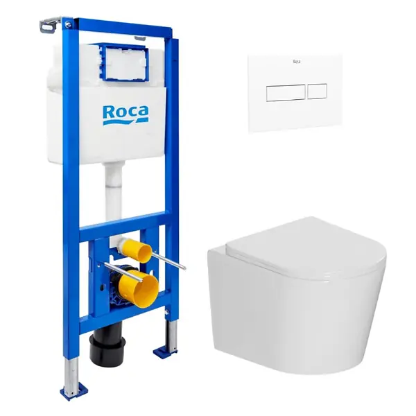 Nouveauté Pack WC bâti-support + WC suspendu sans bride Ceramia avec abattant SoftClose + plaque (ROCE14WT04-FR) ROCA