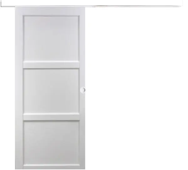 Porte Coulissante Korya Blanc 3 panneaux H204 x L73 cm, Rail Alu bandeau blanc, Coquilles blanc GD MENUISERIES Retour Gratuit