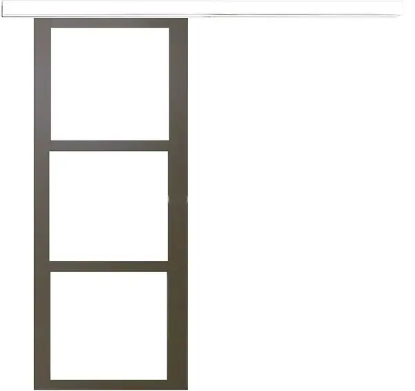Paiement Sécurisé Porte Coulissante Gris Taupe RAL 7006 Vitrage transparent H204 x L73 cm, rail bandeau blanc GD MENUISERIES