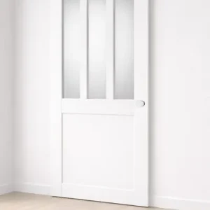 Porte Coulissante Atelier Blanc vitre depoli H204 x L93 cm, Coquilles blanc GD MENUISERIES Prix Réduit