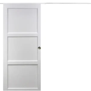 Porte Coulissante Korya Blanc 3 panneaux H204 x L73 cm, Rail Alu bandeau blanc, Coquilles GD MENUISERIES Bon Plan