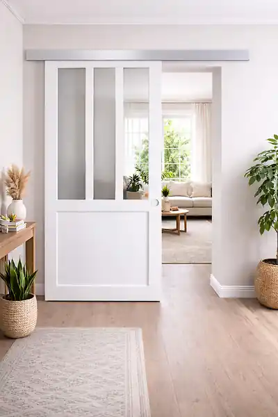 Porte Coulissante Atelier Blanc H204 x L73 cm, Rail Alu, Coquilles blanc GD MENUISERIES Paiement Sécurisé