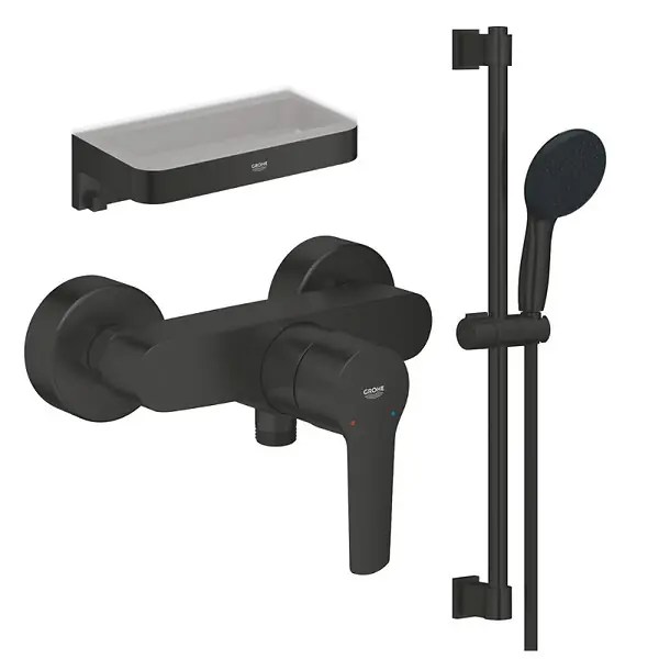 Mitigeur douche mécanique start Black + Ensemble de douche 2 jets avec barre Noir + Panier douche GROHE Quantité Limitée