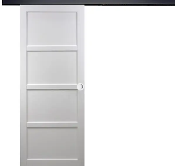 Porte Coulissante Tamera blanc 4 panneaux H204 x L93 cm, Rail Alu bandeau noir, Coquilles blanc GD MENUISERIES Super Prix