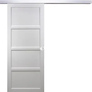 Expédié Aujourd'hui Porte Coulissante Tamera blanc 4 panneaux H204 x L93 cm, Rail Alu, Coquilles blanc GD MENUISERIES