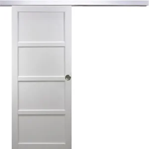 Authentique Porte Coulissante Tamera blanc 4 panneaux H204 x L93 cm, Rail Alu, Coquilles GD MENUISERIES