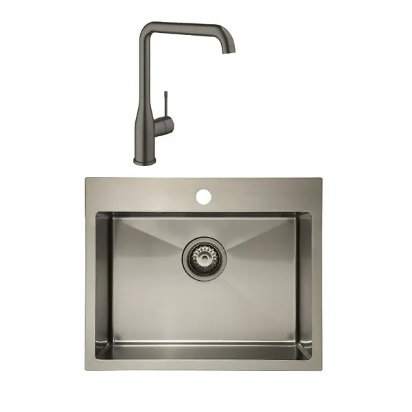 Swiss Aqua Technologies /Grohe-Set Aurum Évier de cuisine encastrable inox 304,55x45x21cm + Essence Mitigeur monocommande Evier,Gun Metal brossé Achat Immédiat