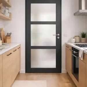 Vente Flash Bloc Porte Blakeria Gris Anthr Vitrée H204 x L83 cm Côte Tableau P.Gauche,Poignee Pomerol GD MENUISERIES