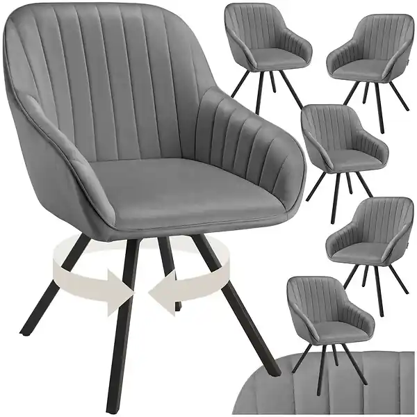 Lot 6 chaises pivotantes à 360° avec accoudoirs velours grises TECTAKE Solde