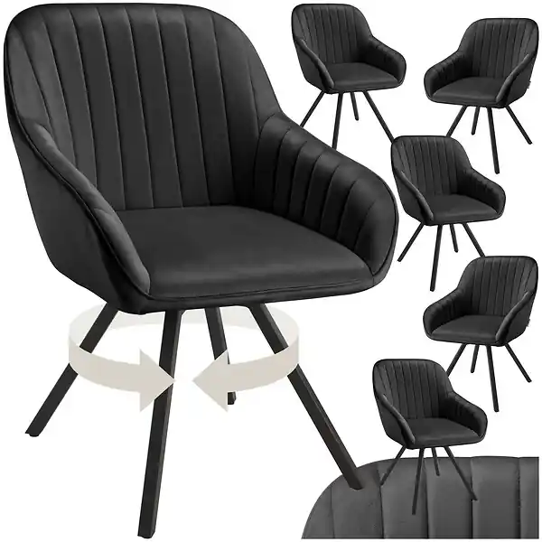 Lot 6 chaises pivotantes à 360° avec accoudoirs velours noires TECTAKE Vente Flash