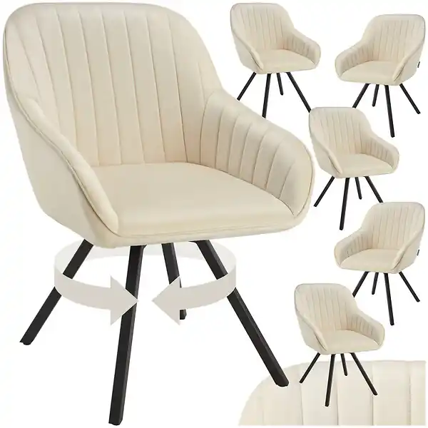 Dernier Modèle Lot 6 chaises pivotantes à 360° avec accoudoirs velours crèmes TECTAKE