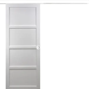 Acheter En Ligne Porte Coulissante Tamera blanc 4 panneaux H204 x L93 cm, Rail Alu bandeau blanc, Coquilles blanc GD MENUISERIES