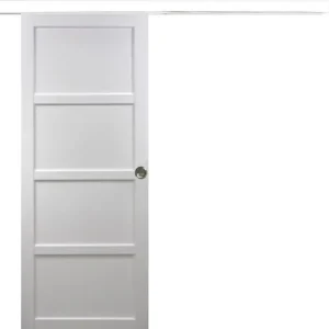 Acheter Direct Porte Coulissante Tamera blanc 4 panneaux H204 x L93 cm, Rail Alu bandeau blanc, Coquilles GD MENUISERIES