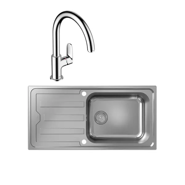 Commander Vite Evier 1 bac S44 inox + robinet de cuisine Vernis Blend M35 210 chromé HANSGROHE