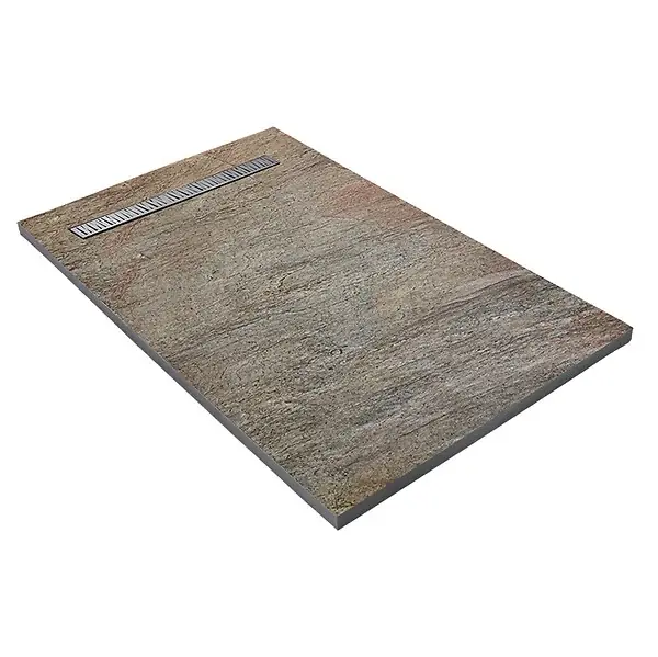 Receveur pierre naturelle cuivre 150 x 100 cm - grille caniveau acier excentrée U-TILE Prix Réduit