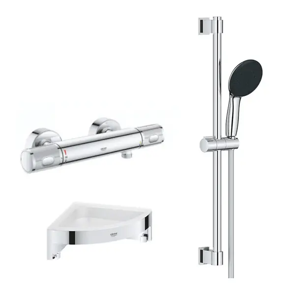 Must-Have Mitigeur douche thermostatique Precision Feel + Ensemble de douche Start 2 jets avec barre + Tablette d‘angle GROHE