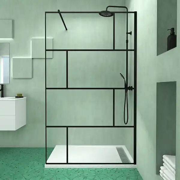 Promotion Saisonnière Pack Paroi de douche 120x195 cm + receveur en acrylique blanc effet pierre 120x80 cm AURLANE