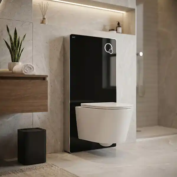 Commande En Gros Glass pack WC bâti-support avec plaque de commande + WC suspendu Ceramia sans bride avec abattant SoftClose (STGLBCE14WT01-FR) SWISS AQUA TECHNOLOGIES
