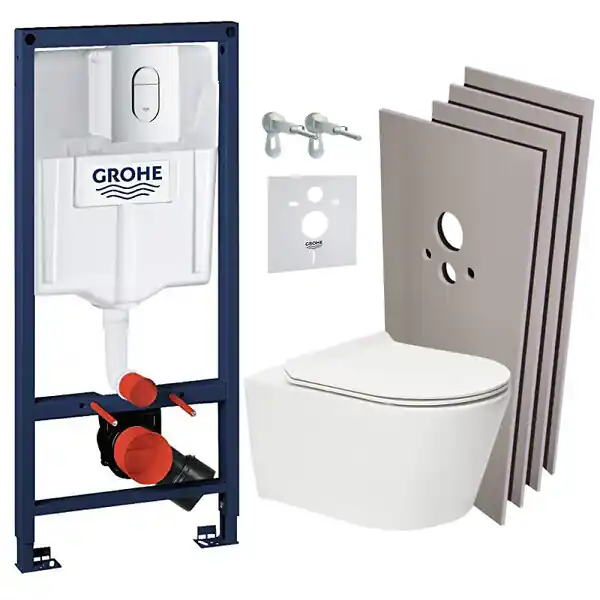 Bon Plan Pack WC Bâti Rapid SL + WC sans bride SAT Brevis + Abattant SoftClose + Plaque chrome + Set d‘habillage (ARENABREVISSB) GROHE