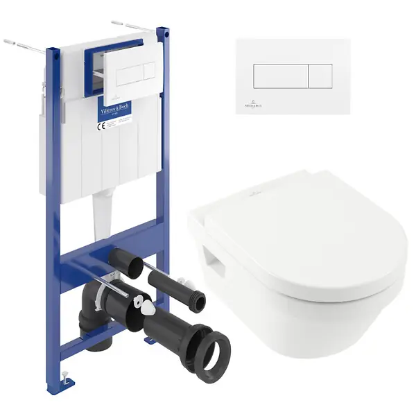 Petit Prix ViConnect Pack Bâti-support Villeroy & Boch + Cuvette sans bride Villeroy + Abattant + Plaque blanche (VICONNECTARCHI4-2)