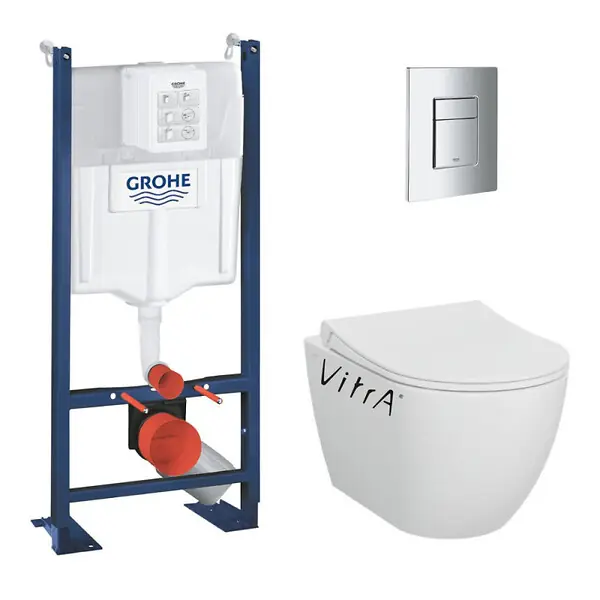 Acheter Direct Pack bâti support+WC sans bride + Abattant avec frein de chute+Plaque de commande (ProjectS60-1) GROHE