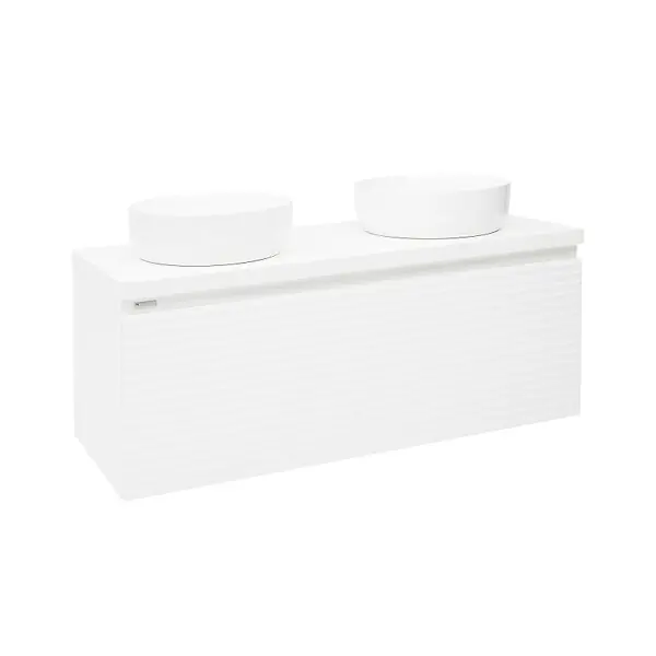 Naturel Meuble sous lavabo strié pour salle de bain Naturel Savona 118x43x44,8 cm blanc brillant (SAVONA120BID) Bon Plan