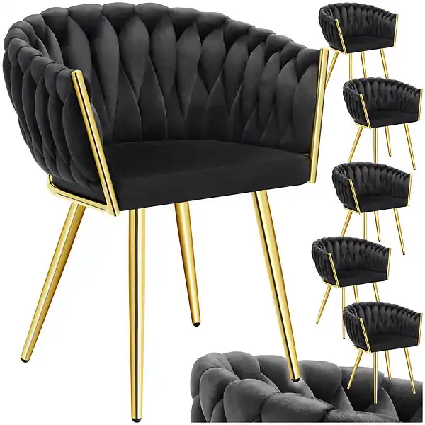 Prix Cassé Lot 6 chaises de salle à manger en velours design noué noir/or TECTAKE