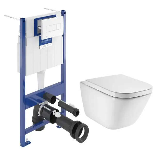 Remise Pack WC bâti-support sol-mur + WC suspendu sans bride Roca avec abattant SoftClose + plaque (VBROGAWR01-FR) VILLEROY & BOCH