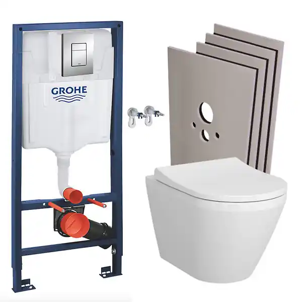 Pack WC Bâti-support Rapid SL + WC sans bride + abattant soft close + Plaque de commande WC Skate Cosmopolitan + Set habillage GROHE Offre Exclusive