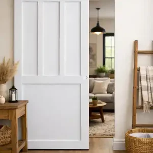Porte Coulissante Atelier 2 Panneaux Blanc H204 X L73 cm, Rail Roulettes, Coquilles Blanc GD MENUISERIES Affaire À Saisir