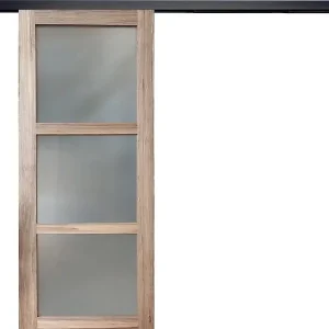 Porte Coulissante bois Frake Vitrée H204 x L73 cm, rail alu bandeau noir GD MENUISERIES Réduction