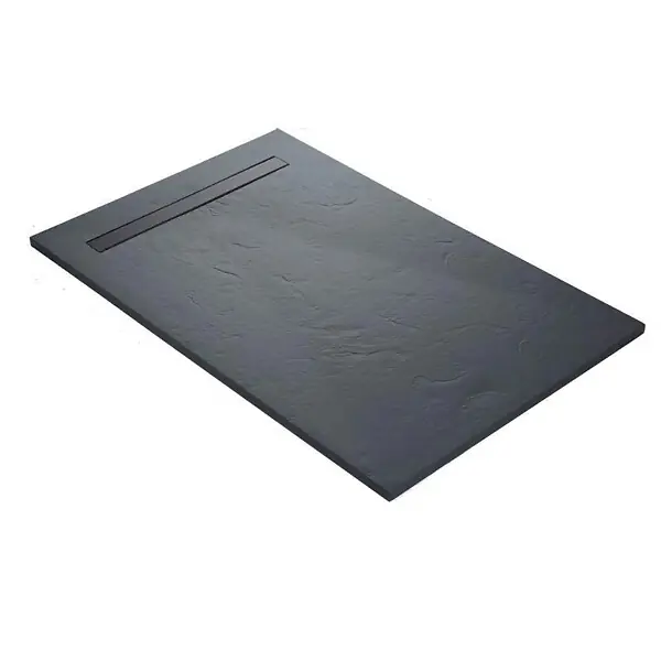 Meilleure Vente Receveur résine U-Tile imitation marbre noir - grille caniveau excentrée MARMOX