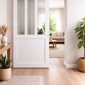 Porte Coulissante Atelier Blanc H204 X L83 cm, Rail Roulettes, Coquilles Blanc GD MENUISERIES Meilleur Prix