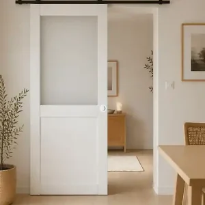 Porte Coulissante Athena blanc H204 x L83 cm, Rail Roulettes, Coquilles blanc GD MENUISERIES Bon Plan