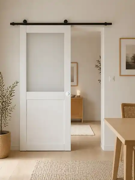 Porte Coulissante Athena blanc H204 x L83 cm, Rail Roulettes, Coquilles blanc GD MENUISERIES Bon Plan