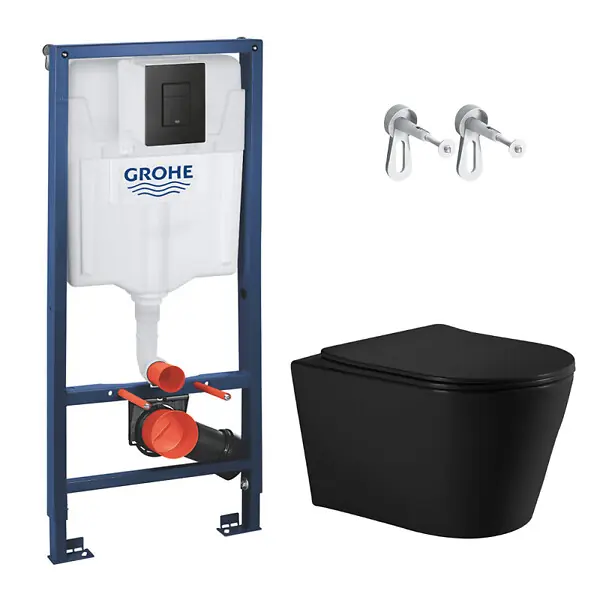 Haute Qualité Rapid SL pack WC bâti-support + WC sans bride Ceramia avec abattant SoftClose + plaque noir mat (GRRCE14BMT01MAN-FR) GROHE